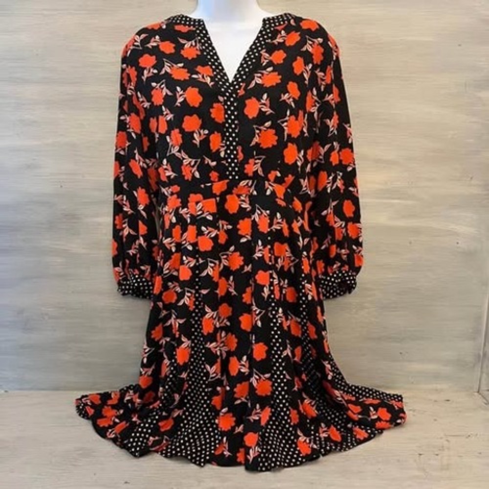 Ann Taylor Floral Polka Dot Print‎ Pleated Flare Skirt Dress Size 8 GC